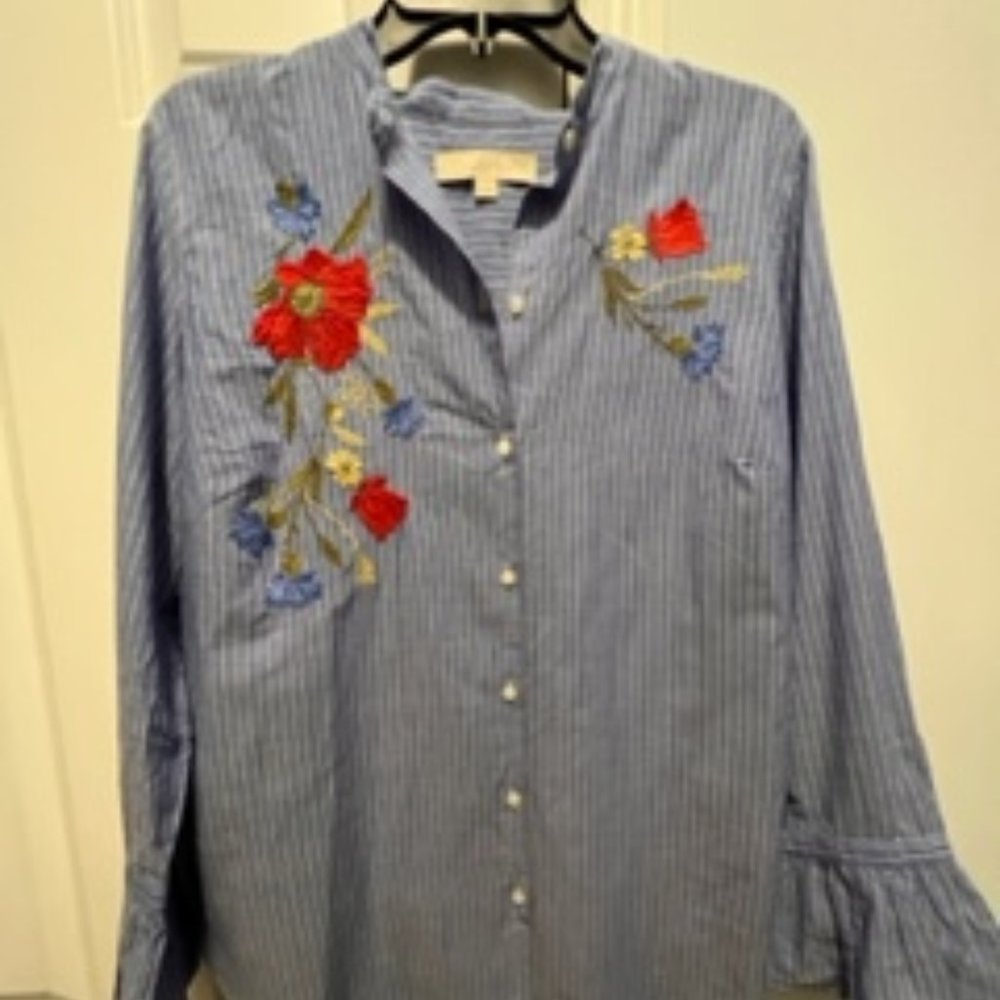 Loft medium blue and white embroidered shirt